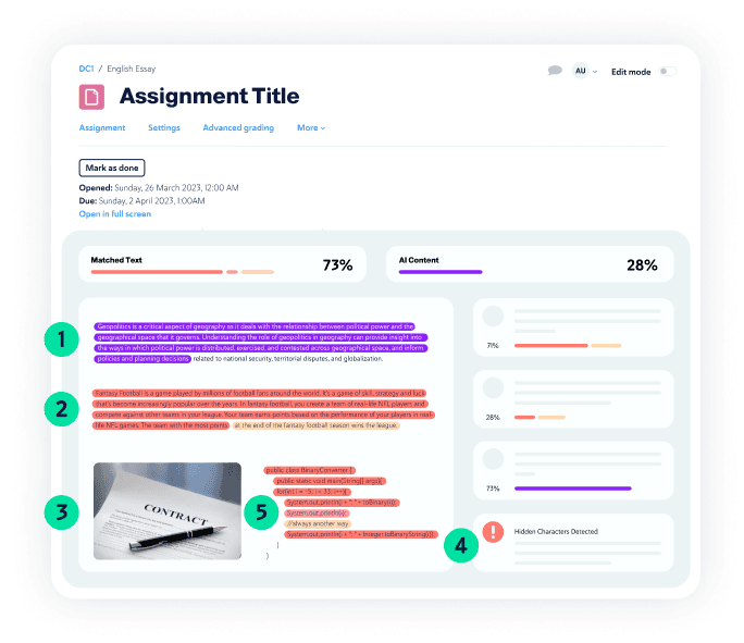 Rapport Copyleaks sur la plateforme Moodle
