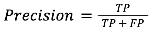 Precision = TP / TP + FP