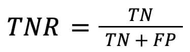 TNR = TN / TN + FP