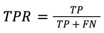TPR = TP / TP + FN