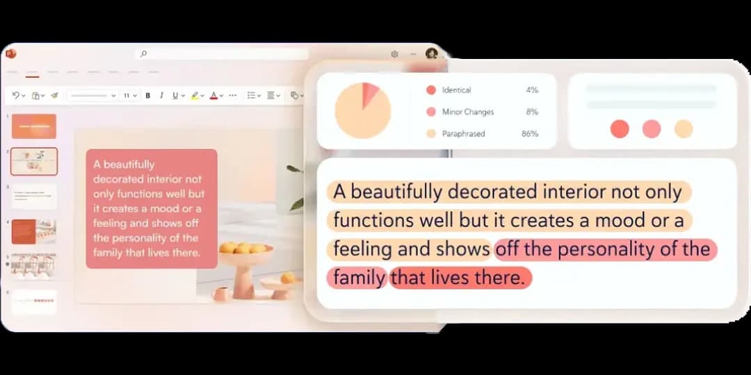A PowerPoint deck being checked for grammar by Copyleaks