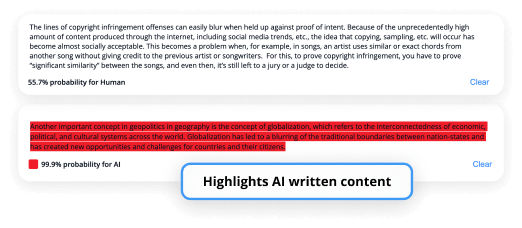 Highlights AI written content