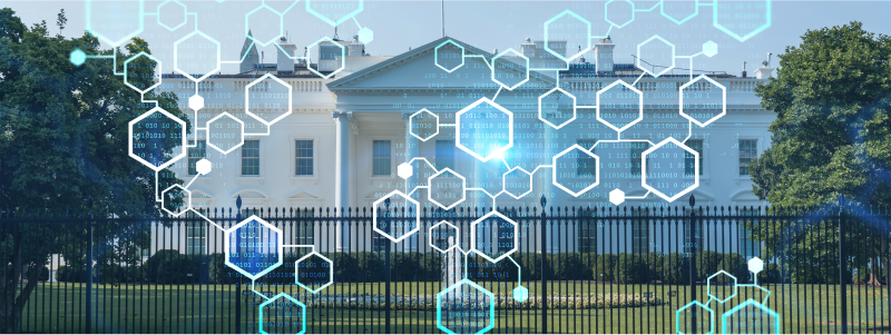 The white house overlayed with line graphics demonstrating AI