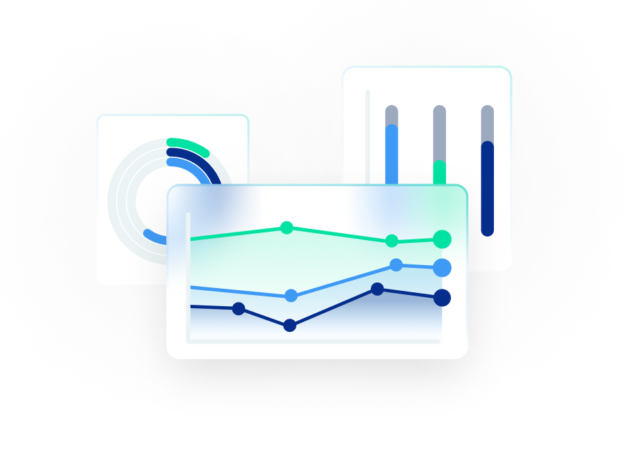 Three types of data charts on transparent backgrounds